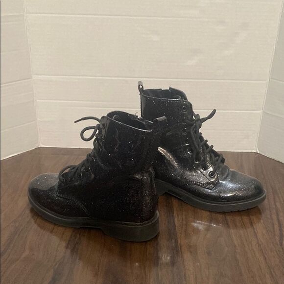 Wonder Nation Black Sparkle Combat Boots Ankle High Lace-Up - Picture 6 of 8